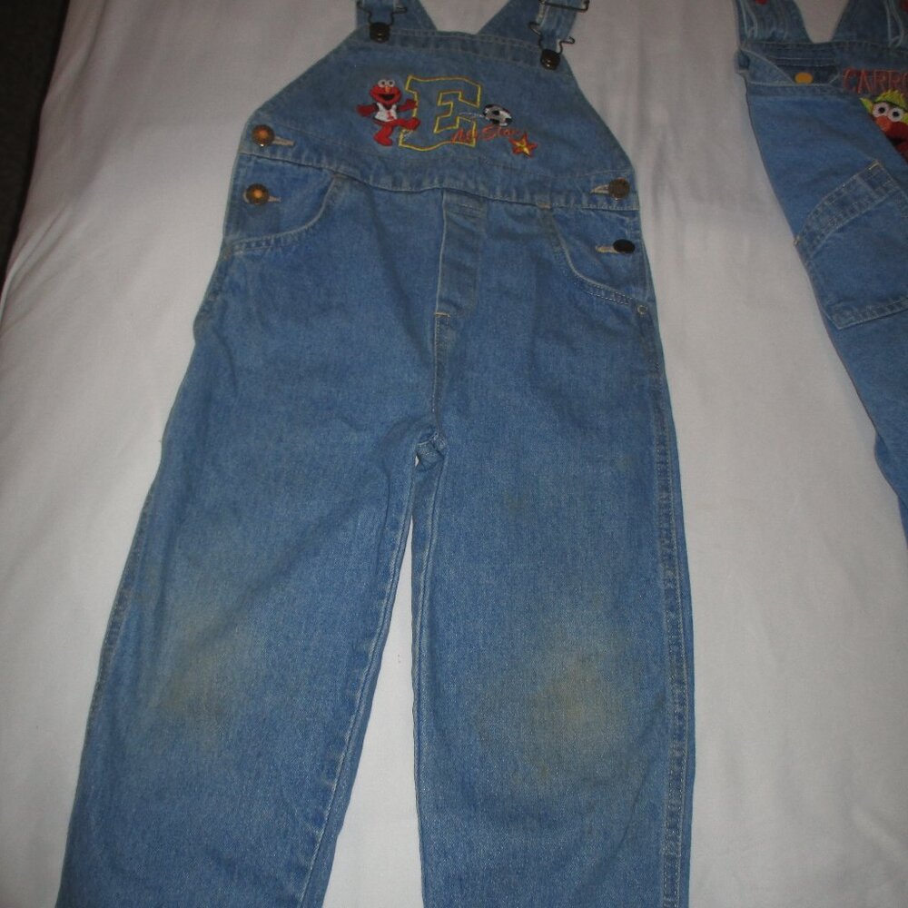 2 pair Y2K Sesame Street ELMO Denim Overalls Sz 4T - Picture 3 of 15